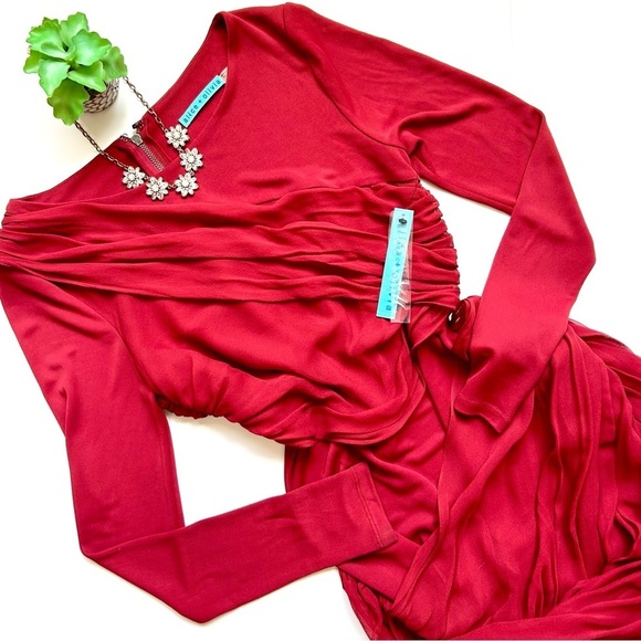 Alice + Olivia Red Silk Long Sleeve Ruched Goddess Mini Dress Size 6 NWT - Picture 4 of 16